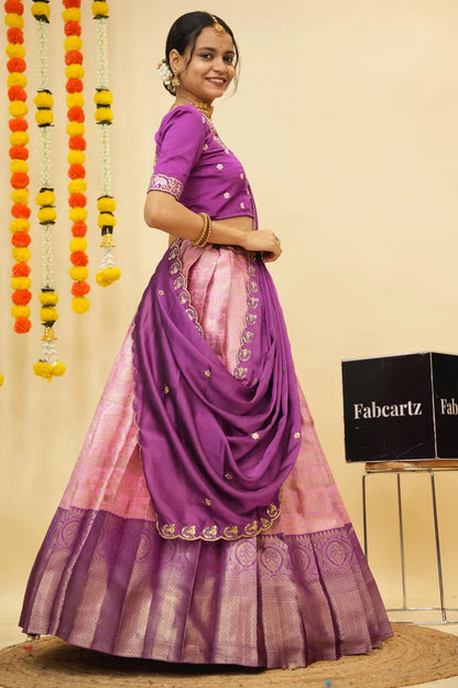 HathiGhoda Women's Woven Design zari work Half Saree with Embroidered Blouse and Dupatta
