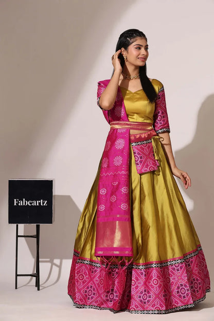South Indian Festival Traditional Half Saree (Gujarati Bandhini)