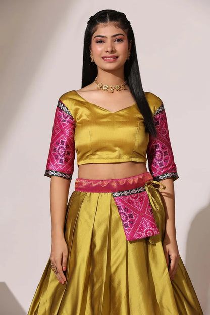 South Indian Festival Traditional Half Saree (Gujarati Bandhini)