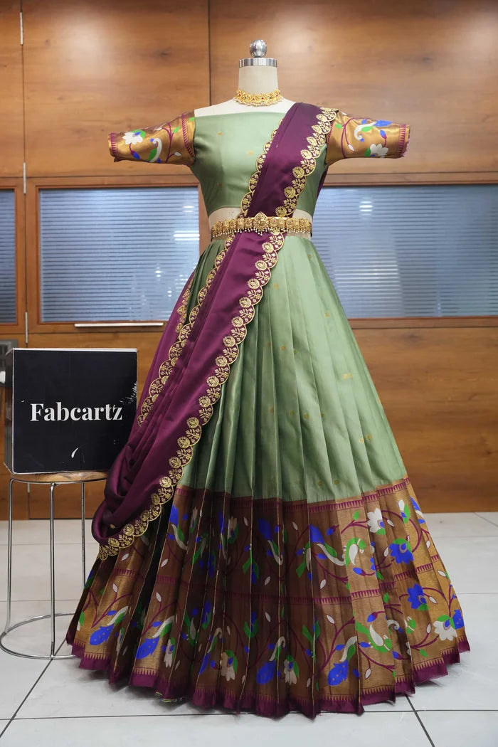 Rupmani Women's Woven Design zari work Half Saree with Embroidered Blouse and Dupatta
