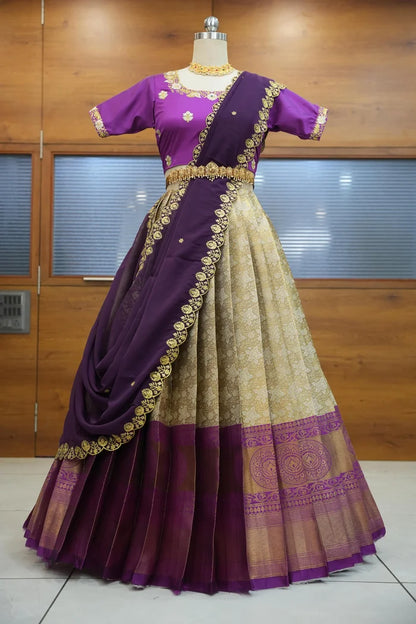 StarWars Women's Woven Design zari work Half Saree with Embroidered Blouse and Dupatta