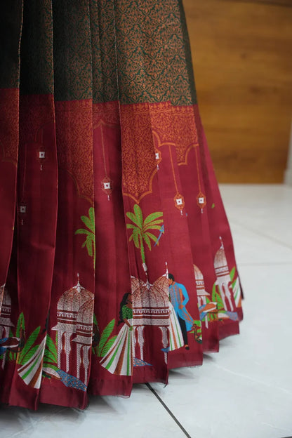 Taj Mahal Women's Woven Design zari work Half Saree with Embroidered Blouse and Dupatta