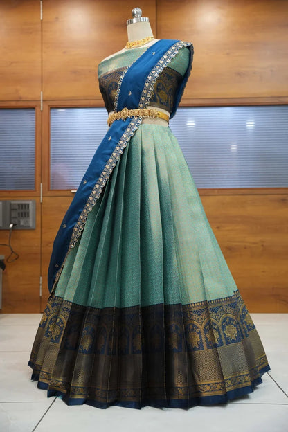 Oye!!Pattu Women's Woven Design zari work Half Saree with Embroidered Blouse and Dupatta