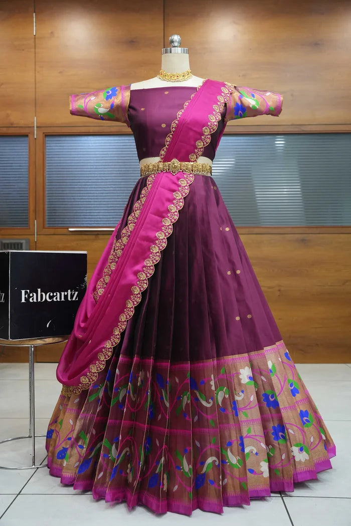 Rupmani Women's Woven Design zari work Half Saree with Embroidered Blouse and Dupatta