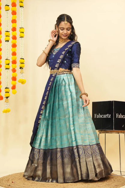 HathiGhoda Women's Woven Design zari work Half Saree with Embroidered Blouse and Dupatta