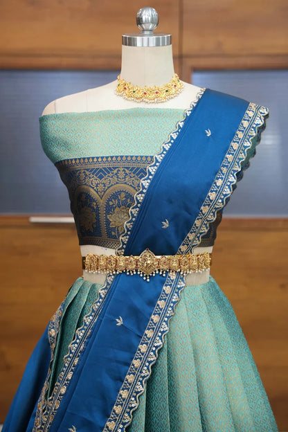 Oye!!Pattu Women's Woven Design zari work Half Saree with Embroidered Blouse and Dupatta