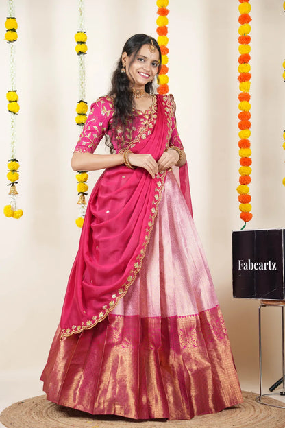 (Juhi) Women's Woven Design Half Saree with Blouse and Dupatta
