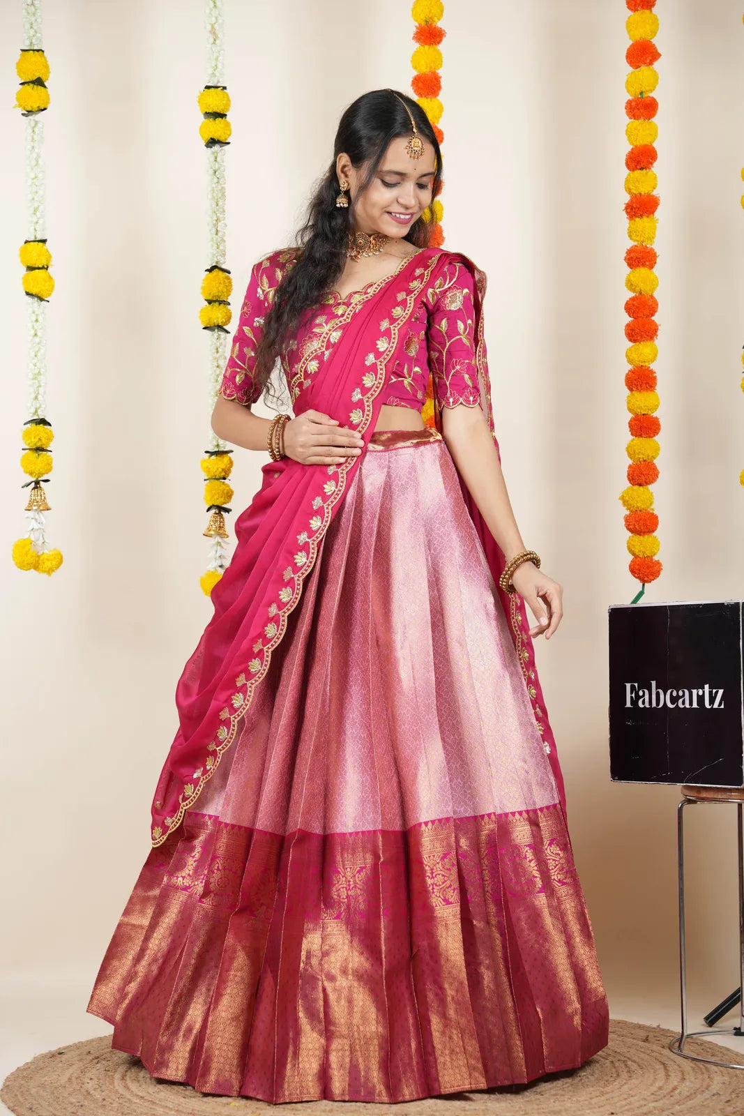 (Juhi) Women's Woven Design Half Saree with Blouse and Dupatta