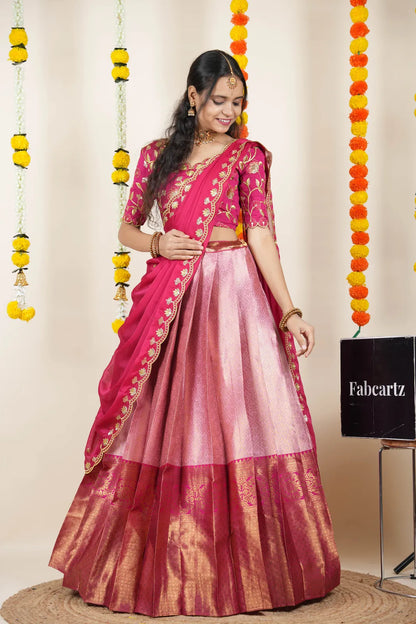 (Juhi) Women's Woven Design Half Saree with Blouse and Dupatta
