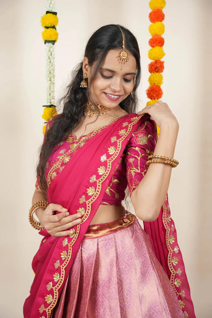 (Juhi) Women's Woven Design Half Saree with Blouse and Dupatta