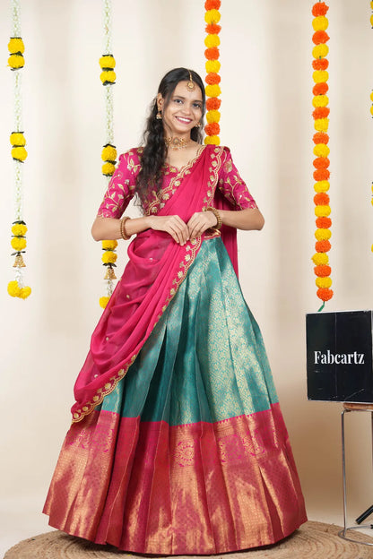 (Juhi) Women's Woven Design Half Saree with Blouse and Dupatta