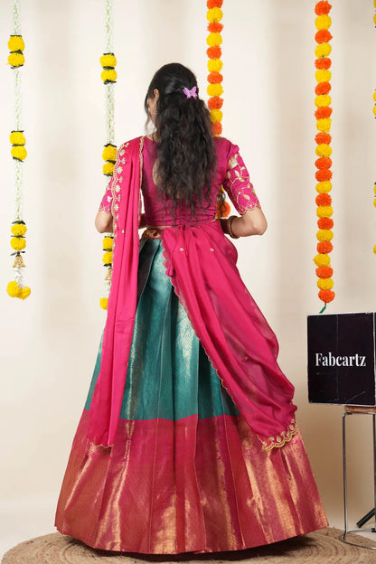 (Juhi) Women's Woven Design Half Saree with Blouse and Dupatta