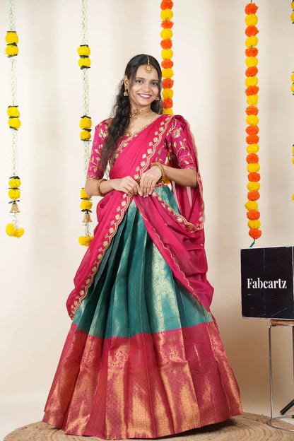 (Juhi) Women's Woven Design Half Saree with Blouse and Dupatta