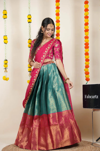 (Juhi) Women's Woven Design Half Saree with Blouse and Dupatta