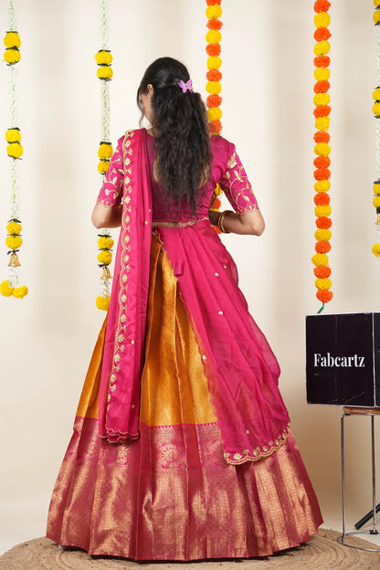 (Juhi) Women's Woven Design Half Saree with Blouse and Dupatta