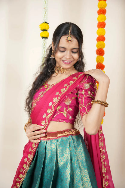 (Juhi) Women's Woven Design Half Saree with Blouse and Dupatta