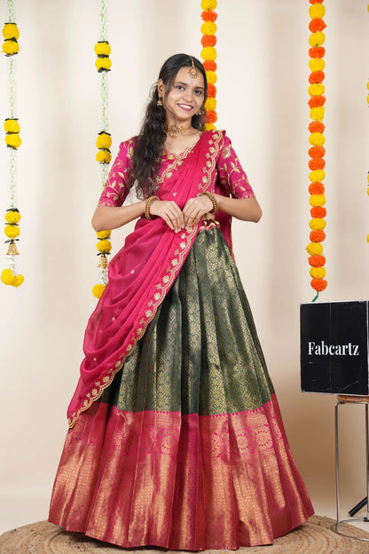 (Juhi) Women's Woven Design Half Saree with Blouse and Dupatta