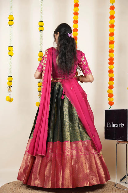 (Juhi) Women's Woven Design Half Saree with Blouse and Dupatta