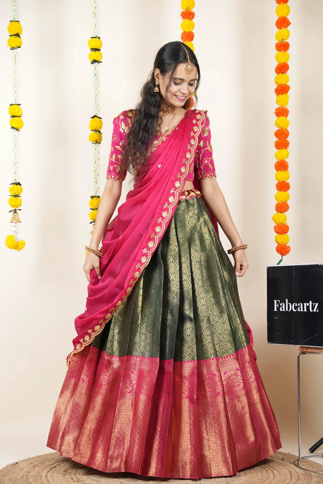 (Juhi) Women's Woven Design Half Saree with Blouse and Dupatta