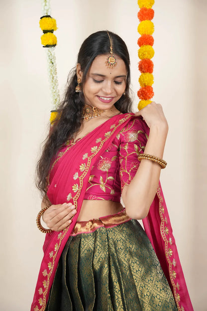 (Juhi) Women's Woven Design Half Saree with Blouse and Dupatta
