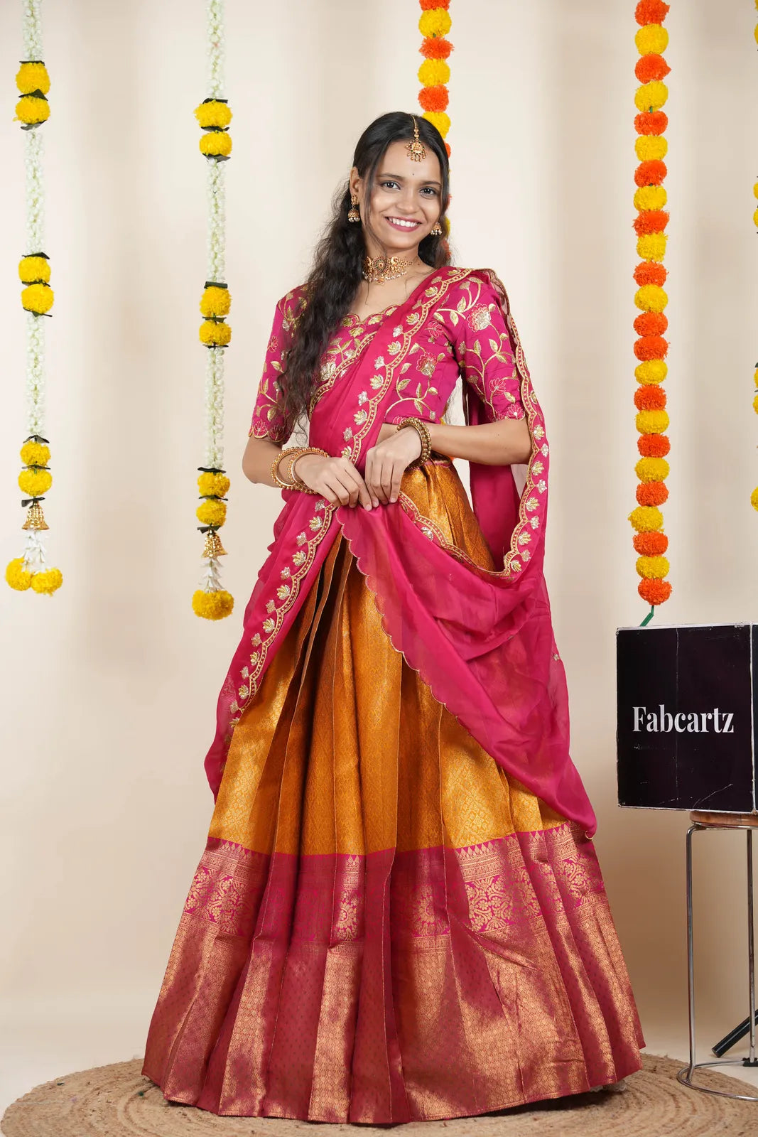 (Juhi) Women's Woven Design Half Saree with Blouse and Dupatta
