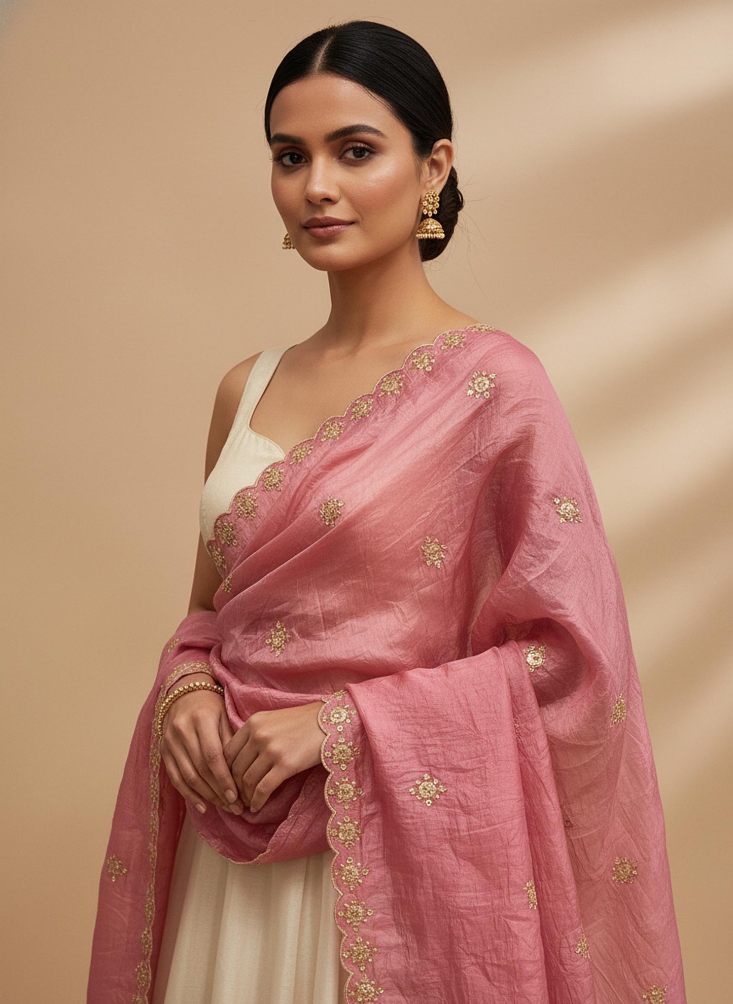 Beautiful Embroidery work & Gold Crush Dupatta for women | Only Dupatta Gold Crush Dup