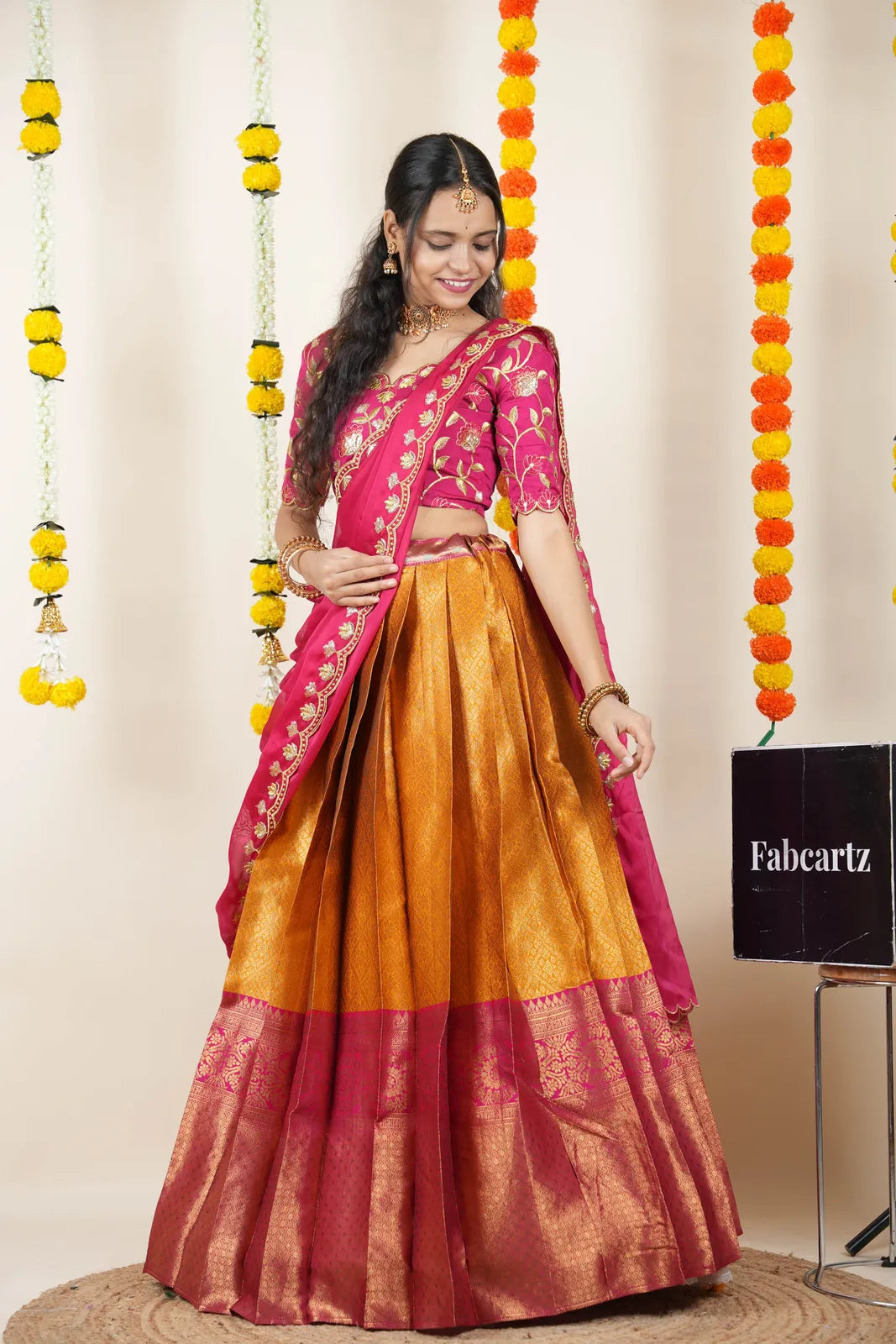 (Juhi) Women's Woven Design Half Saree with Blouse and Dupatta