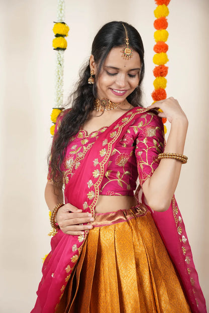 (Juhi) Women's Woven Design Half Saree with Blouse and Dupatta