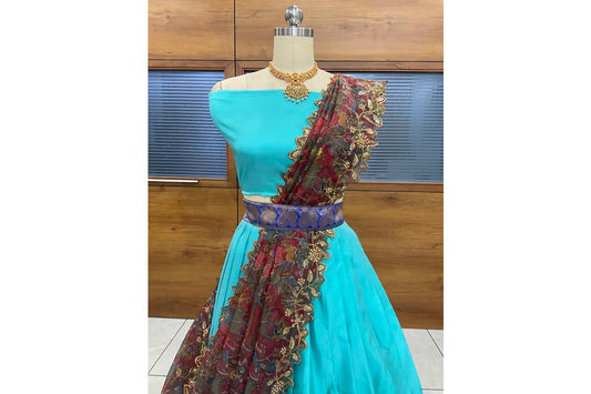 Kanya Women's Woven Design zari work Half Saree with Blouse  and Printed Embroidered Dupatta