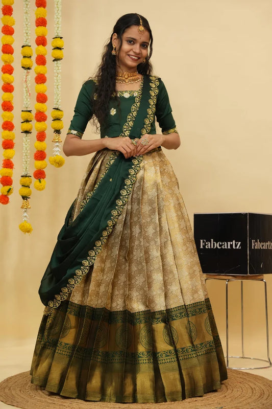 StarWars Women's Woven Design zari work Half Saree with Embroidered Blouse and Dupatta