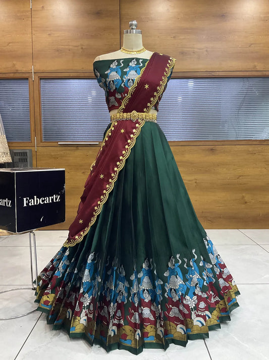 (Putrika) South Indian Festival Traditional Half Saree with Embroidered Blouse & Dupatta
