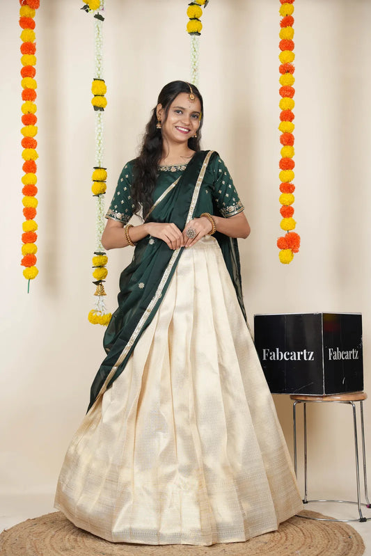 [Kiara (kv)]South Indian Festival Traditional Half Saree with Embroidered Blouse & Dupatta