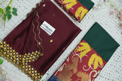 (HansRango) South Indian Festival Traditional Half Saree with Embroidered Blouse & Dupatta