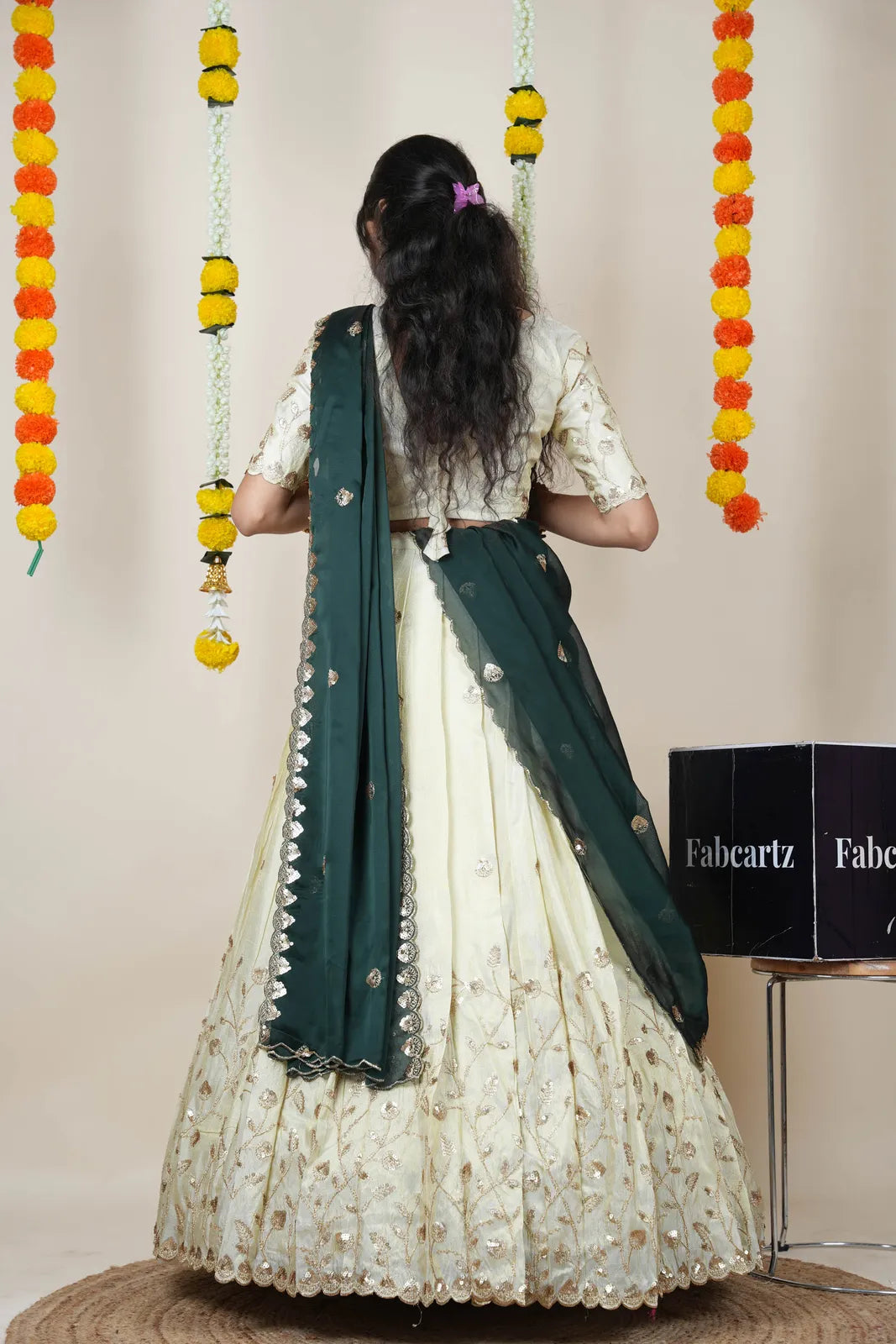 Satyabhumi Women's Embroidered Half Saree with Blouse and Dupatta