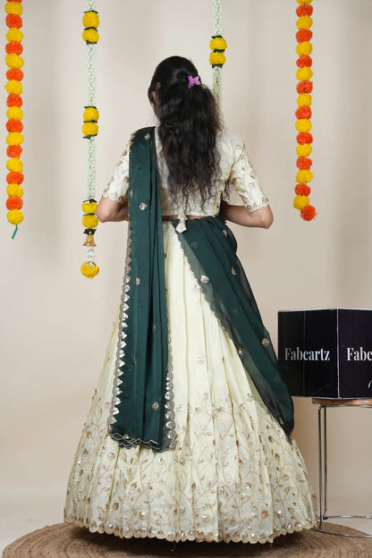 Satyabhumi Women's Embroidered Half Saree with Blouse and Dupatta