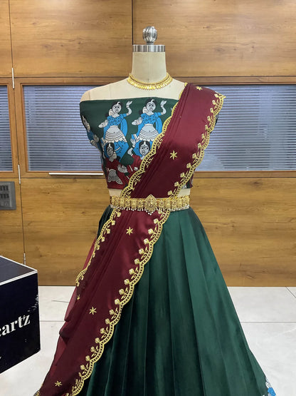 (Putrika) South Indian Festival Traditional Half Saree with Embroidered Blouse & Dupatta