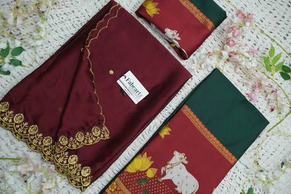 (KaamRango) South Indian Festival Traditional Half Saree with Embroidered Blouse & Dupatta