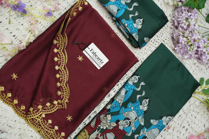 (Putrika) South Indian Festival Traditional Half Saree with Embroidered Blouse & Dupatta