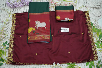(KaamRango) South Indian Festival Traditional Half Saree with Embroidered Blouse & Dupatta