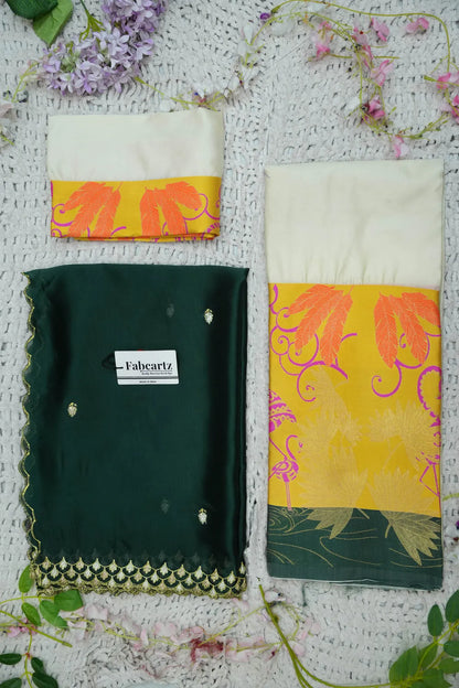 (HansRango) South Indian Festival Traditional Half Saree with Embroidered Blouse & Dupatta