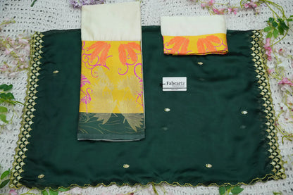 (HansRango) South Indian Festival Traditional Half Saree with Embroidered Blouse & Dupatta