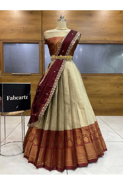 Oye!!Pattu Women's Woven Design zari work Half Saree with Embroidered Blouse and Dupatta