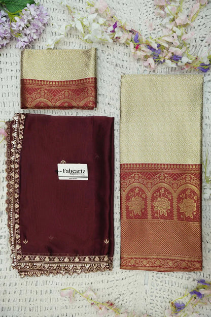 Oye!!Pattu Women's Woven Design zari work Half Saree with Embroidered Blouse and Dupatta