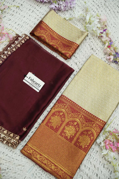 Oye!!Pattu Women's Woven Design zari work Half Saree with Embroidered Blouse and Dupatta