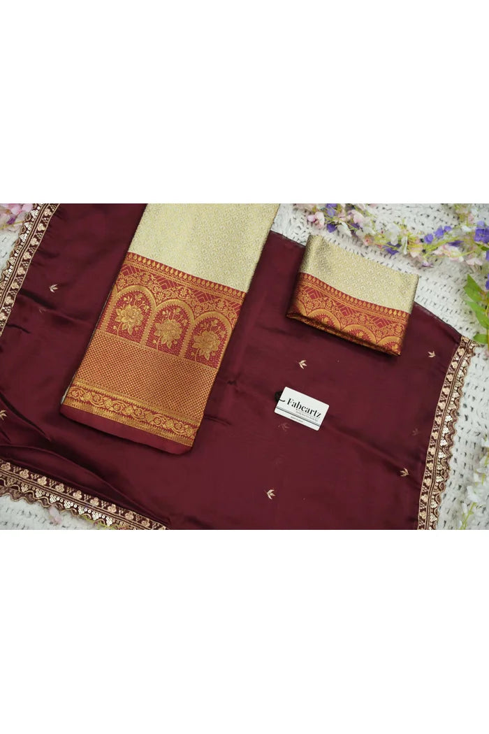 Oye!!Pattu Women's Woven Design zari work Half Saree with Embroidered Blouse and Dupatta