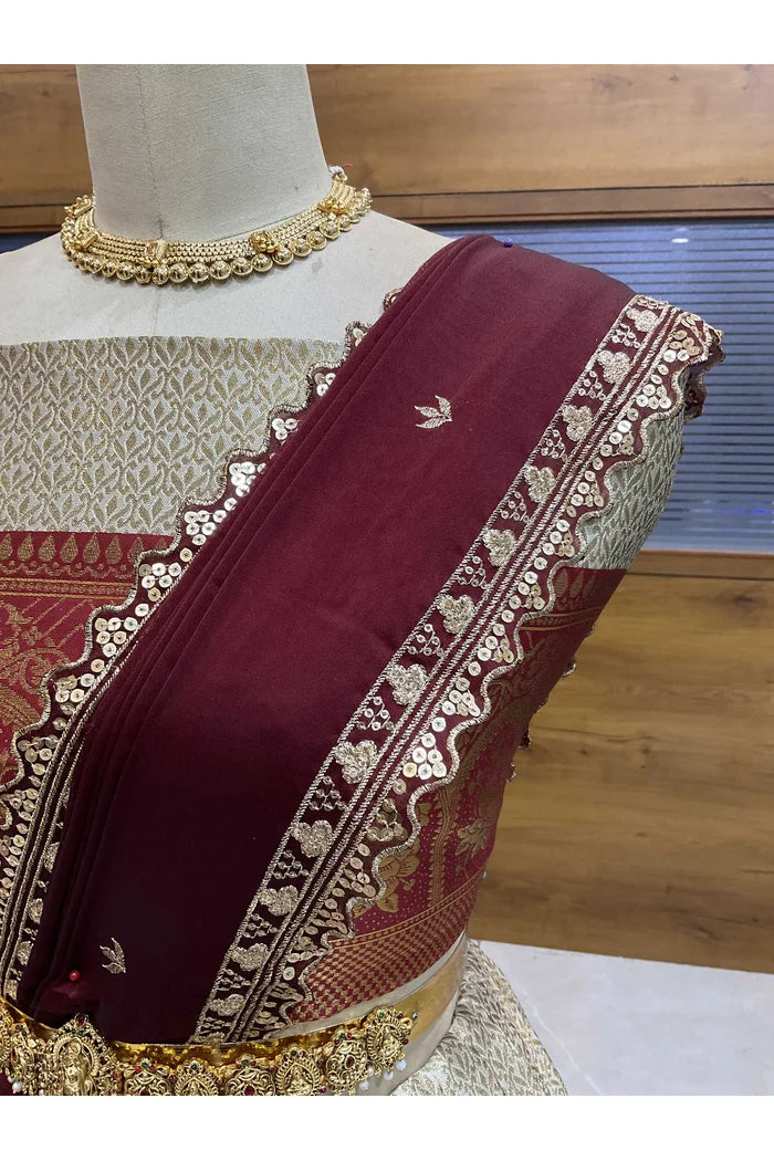 Oye!!Pattu Women's Woven Design zari work Half Saree with Embroidered Blouse and Dupatta