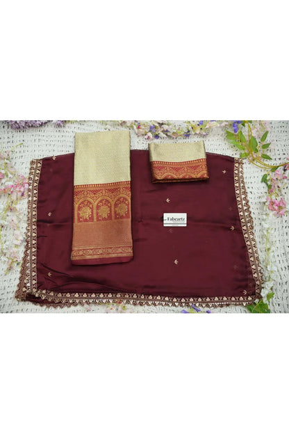 Oye!!Pattu Women's Woven Design zari work Half Saree with Embroidered Blouse and Dupatta