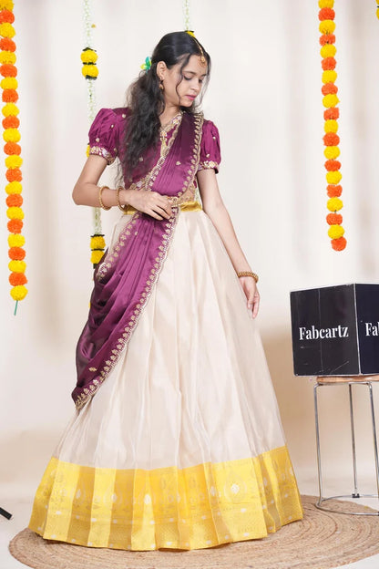 Ravleena   Women's Woven Design zari work Half Saree with Embroidered Blouse and Dupatta