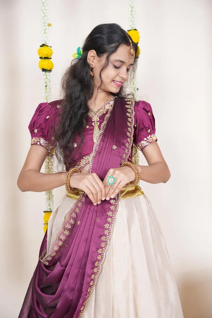 Ravleena   Women's Woven Design zari work Half Saree with Embroidered Blouse and Dupatta