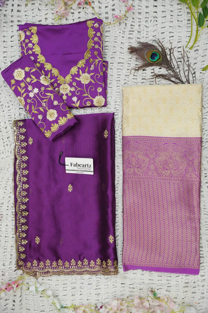 Munjya Women's Woven Design zari work Half Saree with Embroidered Blouse and Dupatta